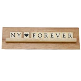 24 Bulk 8x2 Ny Forever Print Puzzle Piece Wedge Wood Stand Tabletop