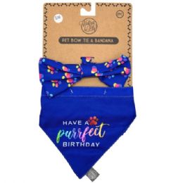 24 Bulk Pet Bow Tie And Small Bandana Set  Rainbows Have A Purrfect Birthday