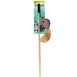 24 Bulk 15.75-inch Fish, Bell And Feather Cat Teaser Wand Toy