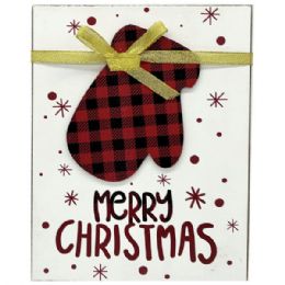 12 Bulk 7.75-inch Merry Christmas With Buffalo Checkered Plaid Mitten Tabletop Decor