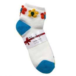 12 Bulk Tehee Socks 3 Pc Fuzzy Low Cut Socks In Size 9-11 With Flower Designs