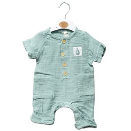48 Bulk Newborn Mint Muslin Short Sleeve Romper With Sailboat Patch