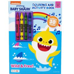 24 Bulk Baby Shark Coloring And Activity Book W/4 Crayons