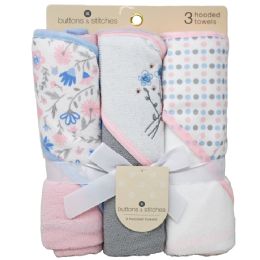 24 Bulk Infant Girls' Hooded Towel Set With Fresh Florals Theme (3-Piece)