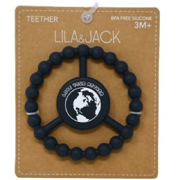 100 Bulk Navy Silicone Peace Teether With Earth Print