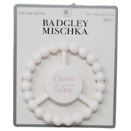 100 Bulk White Silicone Peace Teether With "queen Of The Glam" Print
