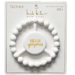 100 Bulk White Silicone Peace Teether With "hello Gorgeous" Print