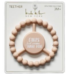 100 Bulk Peach Silicone Peace Teether With "girls Just Wanna Have Fun" Print