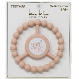 100 Bulk Peach Silicone Peace Teether With "girl Power" Print
