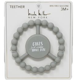 100 Bulk Gray Silicone Peace Teether With "girls Just Wanna Have Fun" Print