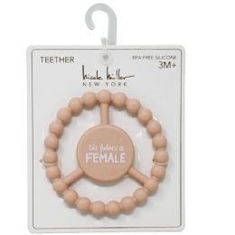 100 Bulk Peach Silicone Peace Teether With "the Future Is Female" Print