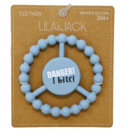 100 Bulk Blue Silicone Peace Teether With "danger I Bite!" Text