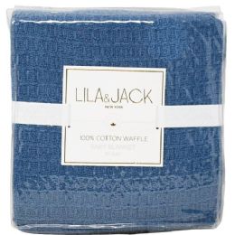 48 Bulk Blue Cotton Waffle Weave Blanket 30x40