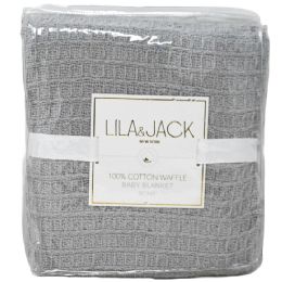 48 Bulk Grey Cotton Waffle Blanket 30x40