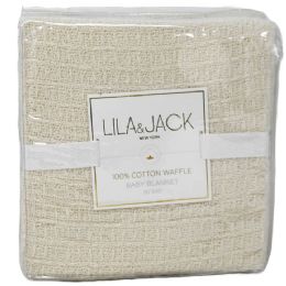 48 Bulk Ivory Cotton Waffle Blanket 30x40