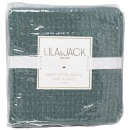 48 Bulk Green Cotton Waffle Blanket 30x40