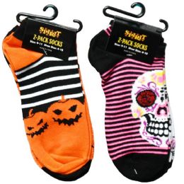 56 Bulk 2pk Women Spirit Halloween Asst Design Socks