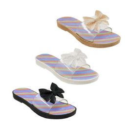 30 Bulk Women Rainbow Glitter Slide Sandal W/butterfly 3-Asst Colors/5-Asst Size