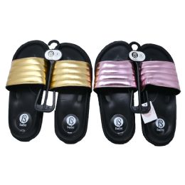 40 Bulk Women Metallic Slide Sandal 4-Asst Colors/5-Asst Size