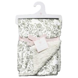 48 Bulk Brown Sketched Floral Printed Mink & Sherpa Blanket