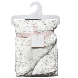 48 Bulk Blush Ditsy Floral Printed Mink & Sherpa Blanket