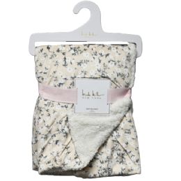 48 Bulk Cream Ditsy Floral Printed Mink & Sherpa Blanket