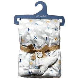 48 Bulk Mink & Sherpa Blanket With Blue Grid Design