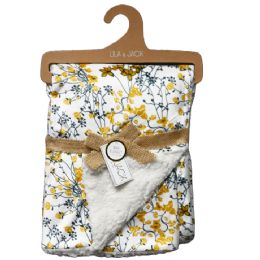 48 Bulk Mustard Flowers Printed Mink/sherpa Backing Throw