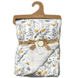48 Bulk Wildflower Print Mink & Sherpa Blanket