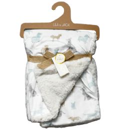 48 Bulk Watercolor Dog Design Mink & Sherpa Blanket