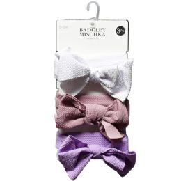 72 Bulk 3-Piece Knot Headbands Set (white, Gray, & Mauve) 0-3mons
