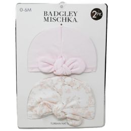 24 Bulk 2-Piece Knot Hats Set (light Pink & Floral Print)