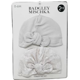 24 Bulk 2-Piece Knot Hats Set (ofF-White & Floral Print)