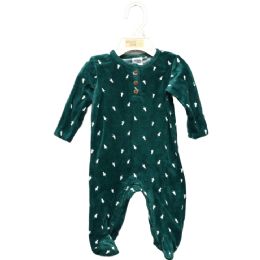 48 Bulk Single Fashion Footed Coverall - Velour Henley (green)