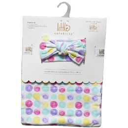 48 Bulk Dots Swaddle Blanket & Headband Set (30-Inchx40-Inch, 0-6m)