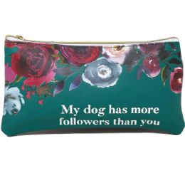 72 Bulk Navy Green Pu Cosmetic Bag - "my Dog Has More Followers Than You"