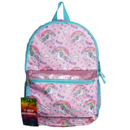 24 Bulk 17-inch Girls' Rainbow Unicorns Backpack (Sugar Plum/Capri)