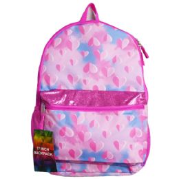 24 Bulk 17-inch Girls' Folded Hearts Backpack (Pink/Lilac)
