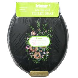 6 Bulk Black Embroidered Soft Toilet Seat