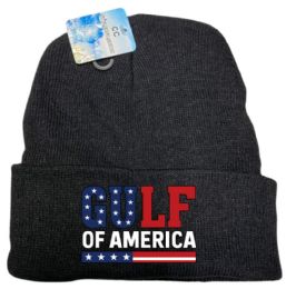 12 Bulk "gulf Of America" Stars & Stripes Winter Beanies - Black