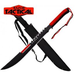12 Bulk Razor Tactical Machete With Sheath - Red