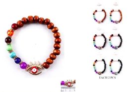 72 Bulk Colorful Beaded Evil Eye Bracelets - Assorted