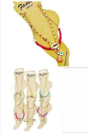 72 Bulk Evil Eye Shell Anklets - Assorted