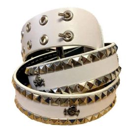 24 Bulk Small Skull Logo White Studded Belt