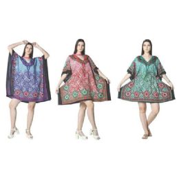 12 Bulk Multicolor Paisley Graphic Short Kaftan Tops - Assorted