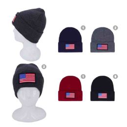 12 Bulk Usa Flag Winter Beanies - Assorted