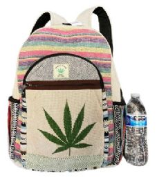 5 Bulk Nepal Handmade Himalayan Hemp Backpacks - Marijuana Leaf