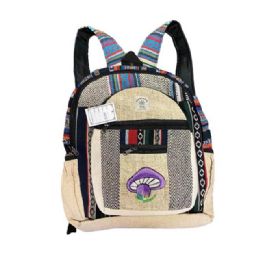 5 Bulk Himalayan Hemp Nepal Handmade Backpacks - Purple Mushroom