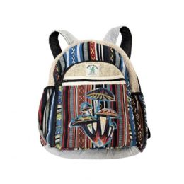 5 Bulk Himalayan Hemp Handmade Nepal Backpacks - Colorful Mushroom Family