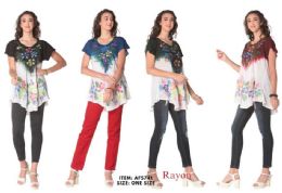 12 Bulk Rayon Tie Dye Floral Tops - Assorted